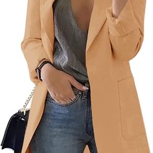 Khaki Casual Blazer Open Front Long Sleeve NWOT Medium